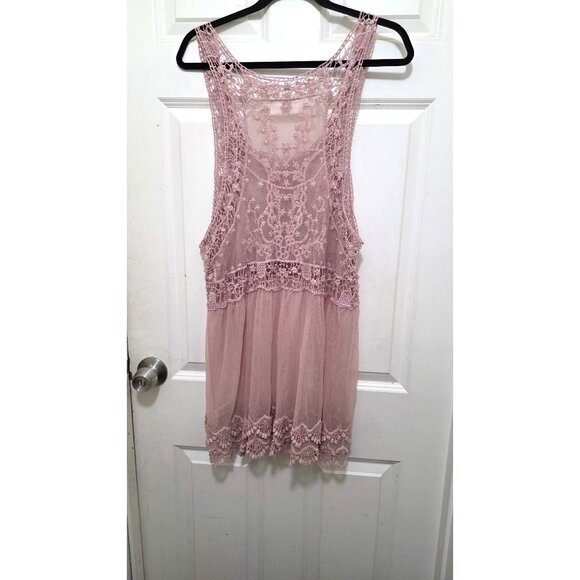 LaBellum Hillary Scott Pink Lace & Mesh Sleeveless Tunic Tank Top XL Womens - Picture 3 of 6